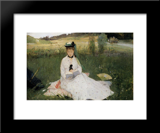 Reading With Green Umbrella 20x24 Black Modern Wood Framed Art Print Poster by Morisot, Berthe