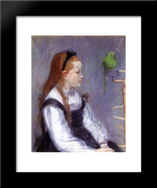 Young Girl With A Parrot 20x24 Black Modern Wood Framed Art Print Poster by Morisot, Berthe
