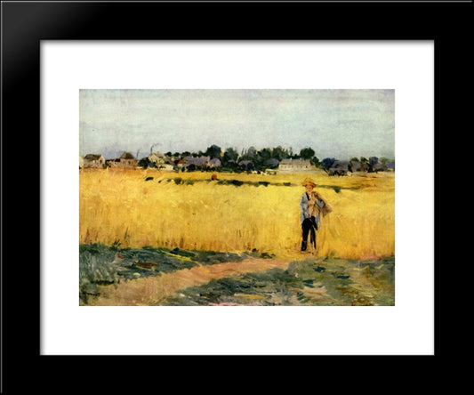 In The Wheatfield At Gennevilliers 20x24 Black Modern Wood Framed Art Print Poster by Morisot, Berthe
