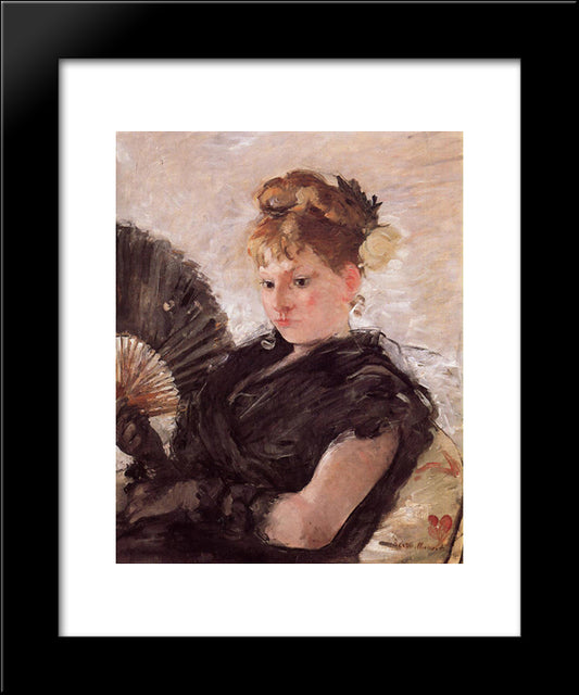 Woman With A Fan (Aka Head Of A Girl) 20x24 Black Modern Wood Framed Art Print Poster by Morisot, Berthe