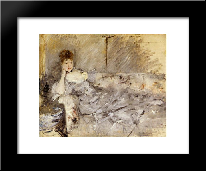 Young Woman In Grey Reclining 20x24 Black Modern Wood Framed Art Print Poster by Morisot, Berthe