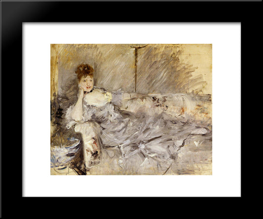 Young Woman In Grey Reclining 20x24 Black Modern Wood Framed Art Print Poster by Morisot, Berthe