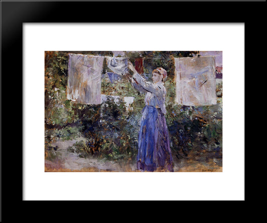 Woman Hanging Out The Wash 20x24 Black Modern Wood Framed Art Print Poster by Morisot, Berthe