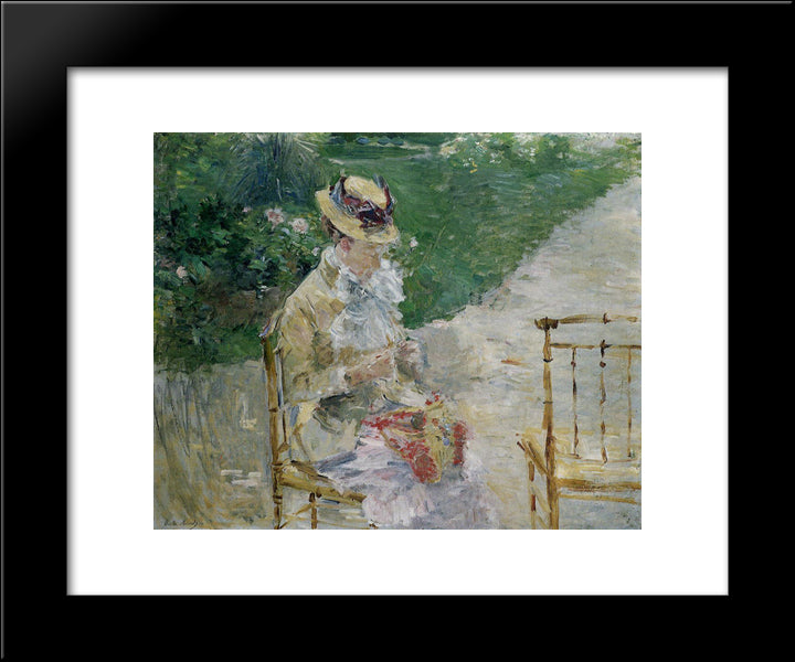 Young Woman Sewing In The Garden 20x24 Black Modern Wood Framed Art Print Poster by Morisot, Berthe