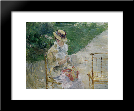 Young Woman Sewing In The Garden 20x24 Black Modern Wood Framed Art Print Poster by Morisot, Berthe