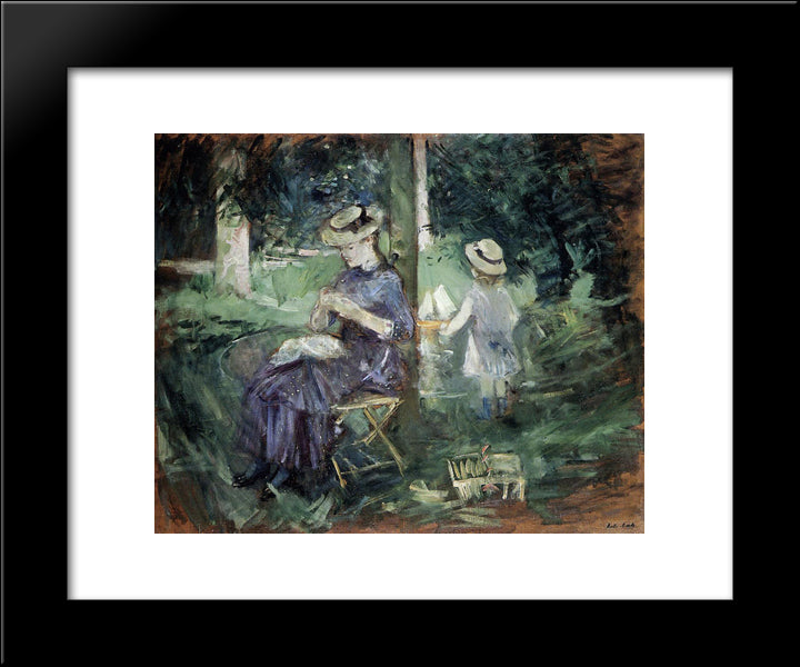 Woman And Child In A Garden 20x24 Black Modern Wood Framed Art Print Poster by Morisot, Berthe