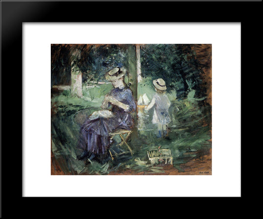 Woman And Child In A Garden 20x24 Black Modern Wood Framed Art Print Poster by Morisot, Berthe