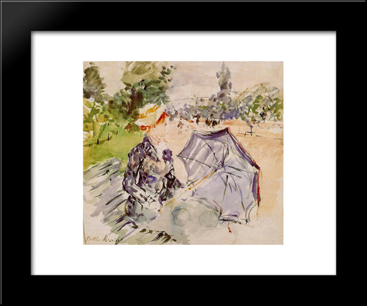 Lady With A Parasol Sitting In A Park 20x24 Black Modern Wood Framed Art Print Poster by Morisot, Berthe