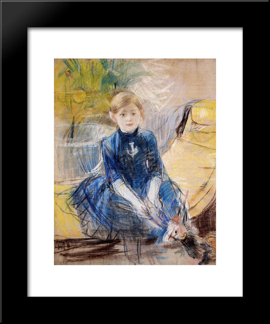 Little Girl With A Blue Jersey 20x24 Black Modern Wood Framed Art Print Poster by Morisot, Berthe