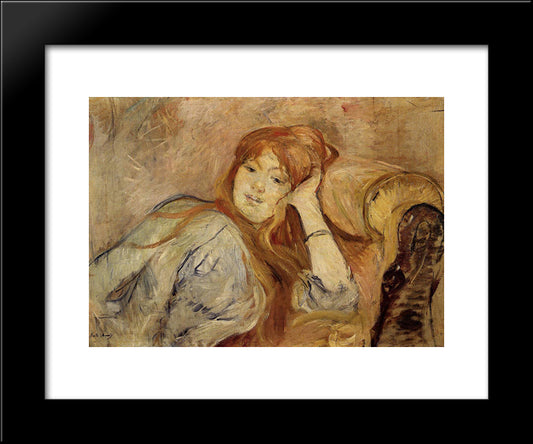 Young Girl Leaning On Her Elbow 20x24 Black Modern Wood Framed Art Print Poster by Morisot, Berthe