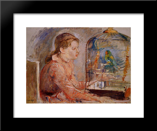 Young Girl And The Budgie 20x24 Black Modern Wood Framed Art Print Poster by Morisot, Berthe