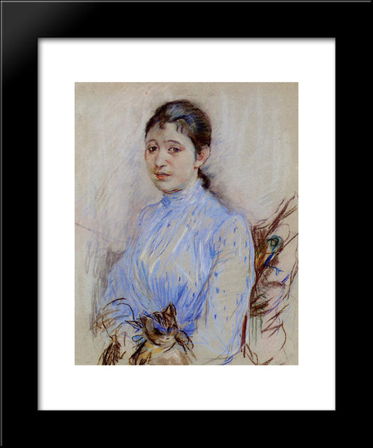 Young Woman In A Blue Blouse 20x24 Black Modern Wood Framed Art Print Poster by Morisot, Berthe