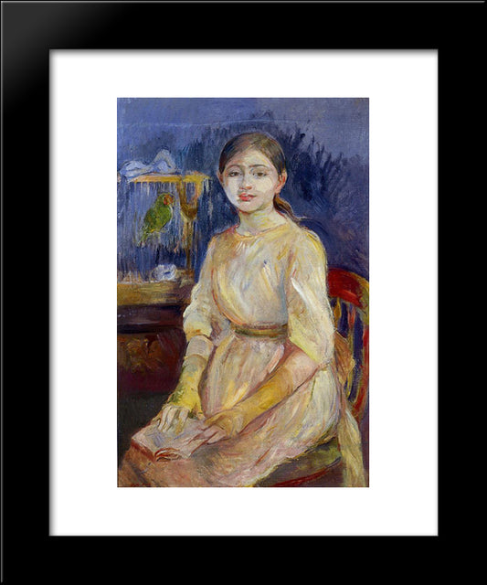 Julie Manet With A Budgie 20x24 Black Modern Wood Framed Art Print Poster by Morisot, Berthe