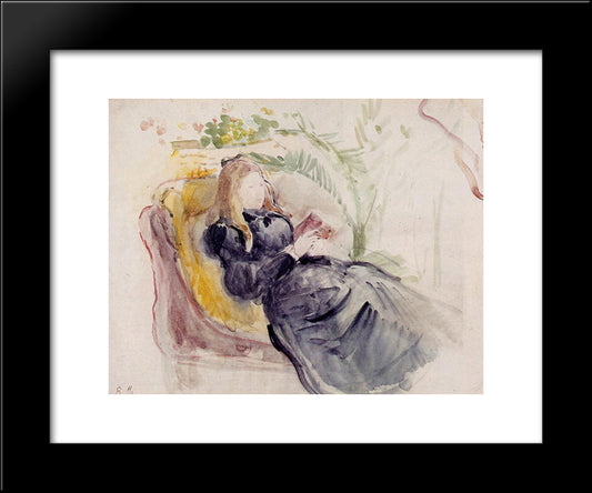 Julie Manet, Reading In A Chaise Lounge 20x24 Black Modern Wood Framed Art Print Poster by Morisot, Berthe