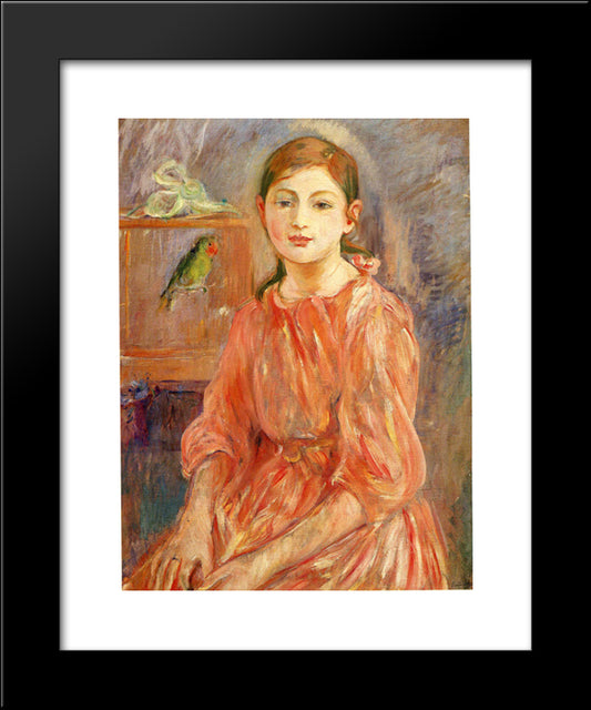 The Artist'S Daughter With A Parakeet 20x24 Black Modern Wood Framed Art Print Poster by Morisot, Berthe