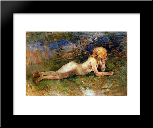 The Reclining Shepherdess 20x24 Black Modern Wood Framed Art Print Poster by Morisot, Berthe