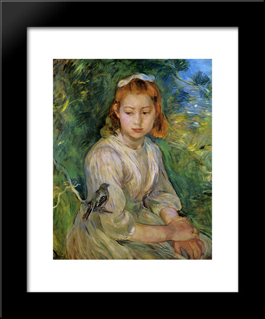 Young Girl With A Bird 20x24 Black Modern Wood Framed Art Print Poster by Morisot, Berthe