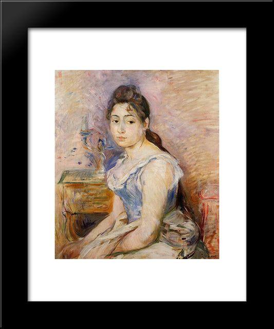 Young Woman In A Blue Blouse 20x24 Black Modern Wood Framed Art Print Poster by Morisot, Berthe