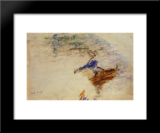 Young Woman In A Rowboat, Eventail 20x24 Black Modern Wood Framed Art Print Poster by Morisot, Berthe