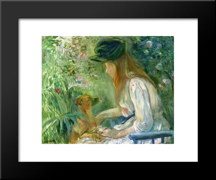 Girl With Dog 20x24 Black Modern Wood Framed Art Print Poster by Morisot, Berthe