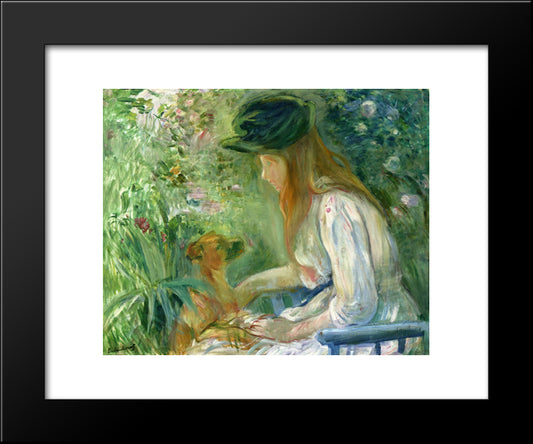 Girl With Dog 20x24 Black Modern Wood Framed Art Print Poster by Morisot, Berthe