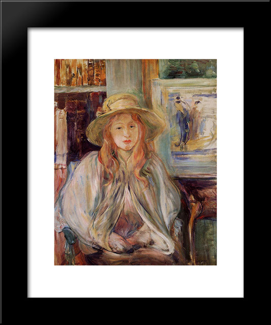 Julie Manet With A Straw Hat 20x24 Black Modern Wood Framed Art Print Poster by Morisot, Berthe