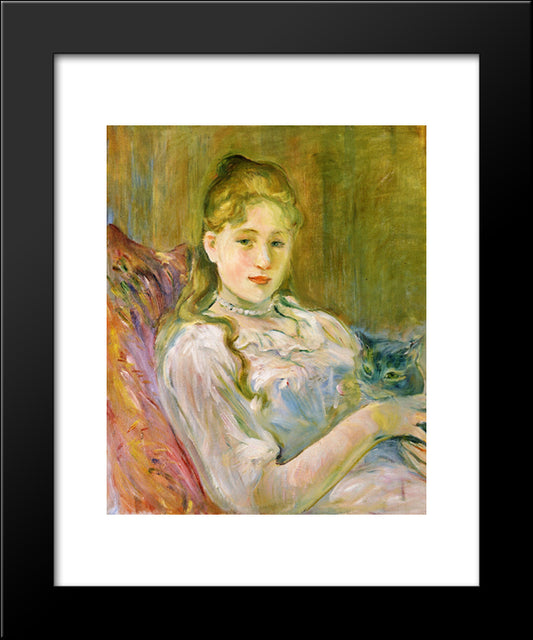 Young Girl With Cat 20x24 Black Modern Wood Framed Art Print Poster by Morisot, Berthe