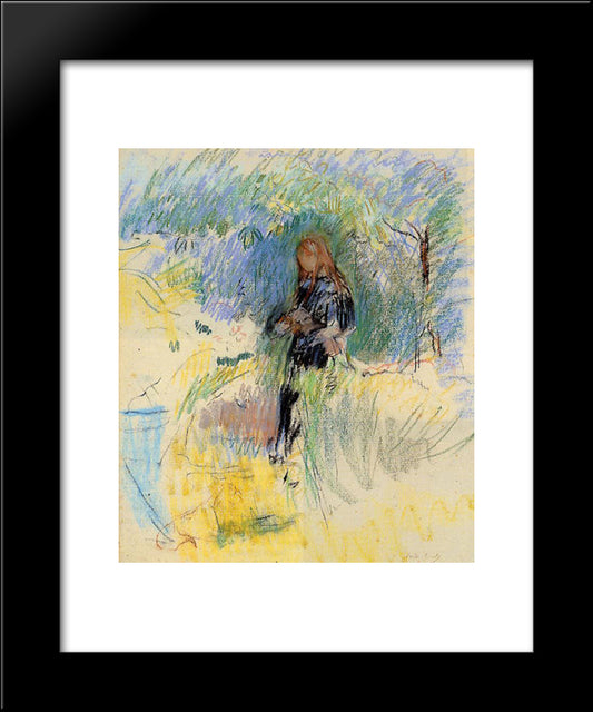 Young Woman Holding A Dog In Her Arms 20x24 Black Modern Wood Framed Art Print Poster by Morisot, Berthe