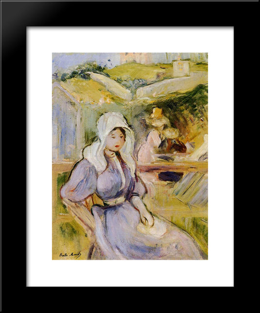 On The Beach At Portrieux 20x24 Black Modern Wood Framed Art Print Poster by Morisot, Berthe