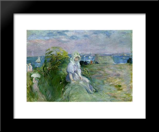 On The Cliff At Portrieux 20x24 Black Modern Wood Framed Art Print Poster by Morisot, Berthe
