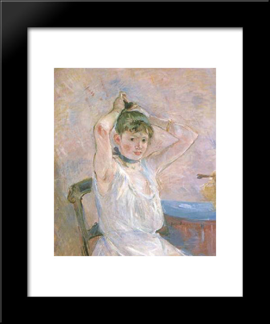 The Bath (Girl Arranging Her Hair) 20x24 Black Modern Wood Framed Art Print Poster by Morisot, Berthe