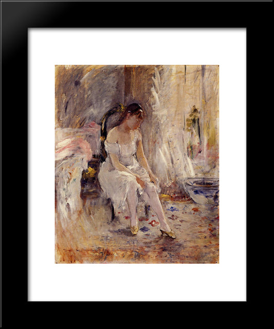 Young Girl Putting On Her Stockings 20x24 Black Modern Wood Framed Art Print Poster by Morisot, Berthe