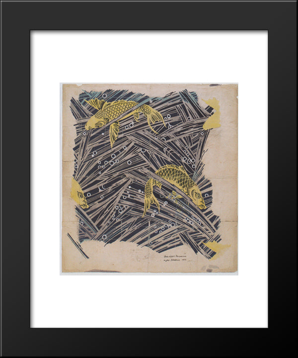 Fabric Design With Trout Dance For Backhausen 20x24 Black Modern Wood Framed Art Print Poster by Moser, Koloman