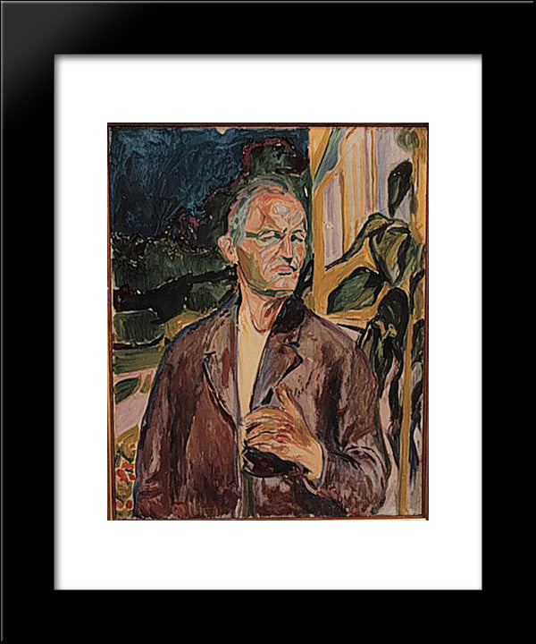 Self-Portrait 20x24 Black Modern Wood Framed Art Print Poster by Munch, Edvard