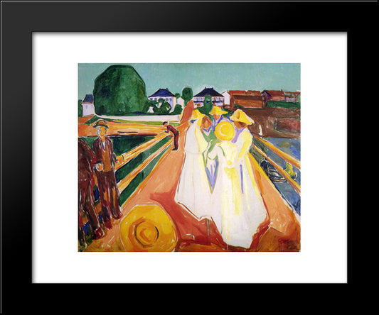 Women On The Bridge 20x24 Black Modern Wood Framed Art Print Poster by Munch, Edvard