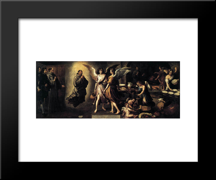 The Angels' Kitchen 20x24 Black Modern Wood Framed Art Print Poster by Murillo, Bartolome Esteban