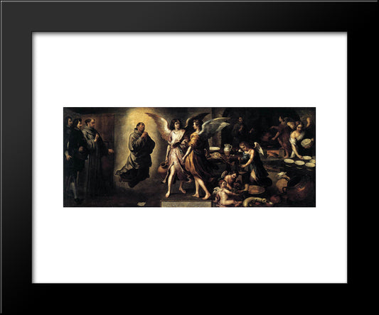The Angels' Kitchen 20x24 Black Modern Wood Framed Art Print Poster by Murillo, Bartolome Esteban