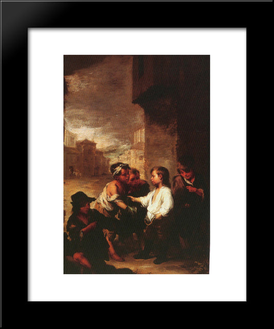 Saint Thomas Of Villanueva Dividing His Clothes Among Beggar Boys 20x24 Black Modern Wood Framed Art Print Poster by Murillo, Bartolome Esteban