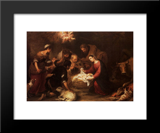 Adoration Of The Shepherds 20x24 Black Modern Wood Framed Art Print Poster by Murillo, Bartolome Esteban