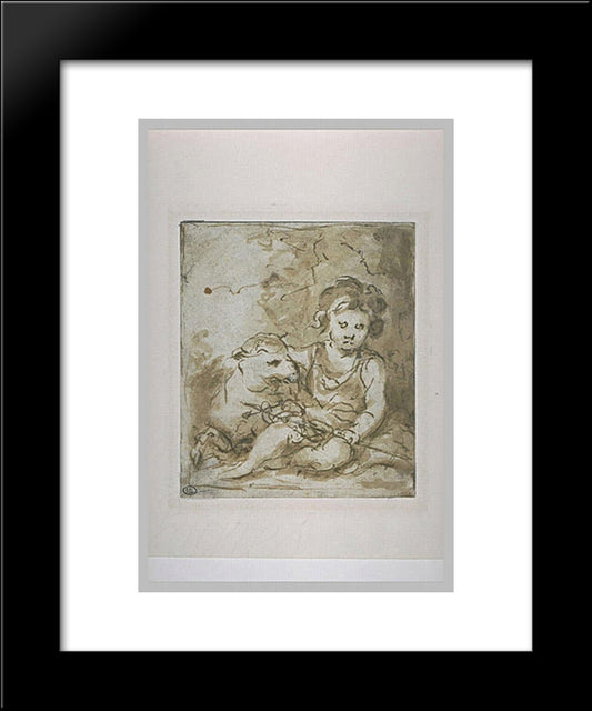 St. John The Baptist With A Lamb 20x24 Black Modern Wood Framed Art Print Poster by Murillo, Bartolome Esteban
