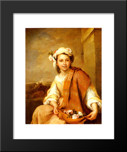 The Flower Girl 20x24 Black Modern Wood Framed Art Print Poster by Murillo, Bartolome Esteban