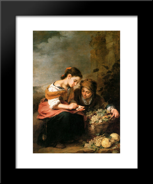 The Little Fruit-Seller 20x24 Black Modern Wood Framed Art Print Poster by Murillo, Bartolome Esteban