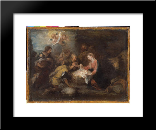 Adoration Of The Shepherds 20x24 Black Modern Wood Framed Art Print Poster by Murillo, Bartolome Esteban