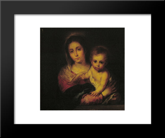 Madonna With A Napkin 20x24 Black Modern Wood Framed Art Print Poster by Murillo, Bartolome Esteban