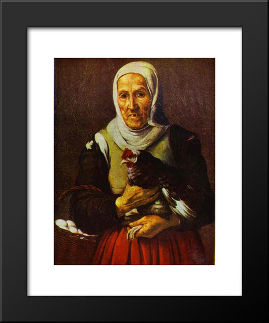 Old Woman With A Hen 20x24 Black Modern Wood Framed Art Print Poster by Murillo, Bartolome Esteban