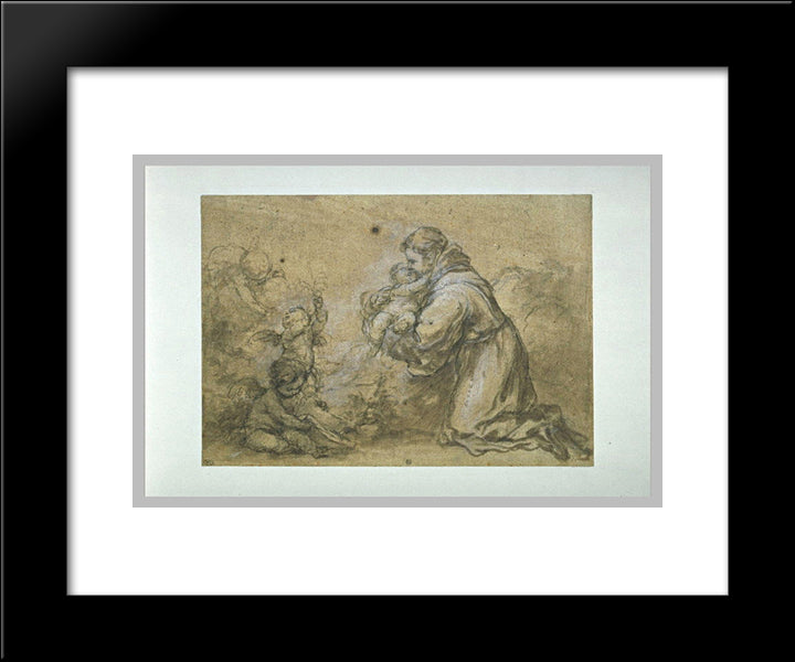 Saint Anthony Of Padua Adore The Child 20x24 Black Modern Wood Framed Art Print Poster by Murillo, Bartolome Esteban