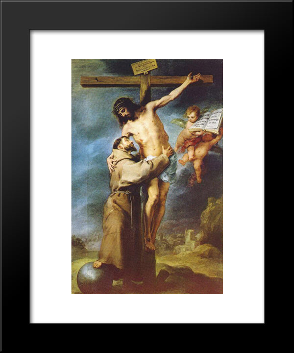 Saint Francis Of Assisi Embracing The Crucified Christ 20x24 Black Modern Wood Framed Art Print Poster by Murillo, Bartolome Esteban