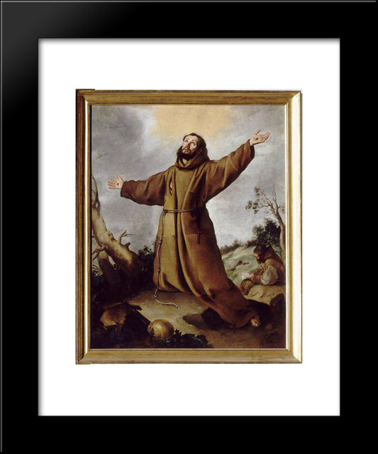 Saint Francis Of Assisi Receiving The Stigmata 20x24 Black Modern Wood Framed Art Print Poster by Murillo, Bartolome Esteban