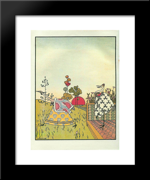 Illustration To 'The Crane And Heron. Bear.' 20x24 Black Modern Wood Framed Art Print Poster by Narbut, Heorhiy