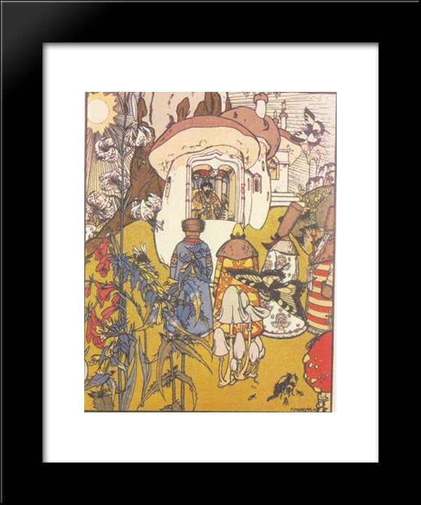 Illustration To The Fairy Tale 'The War Of Mushrooms' 20x24 Black Modern Wood Framed Art Print Poster by Narbut, Heorhiy